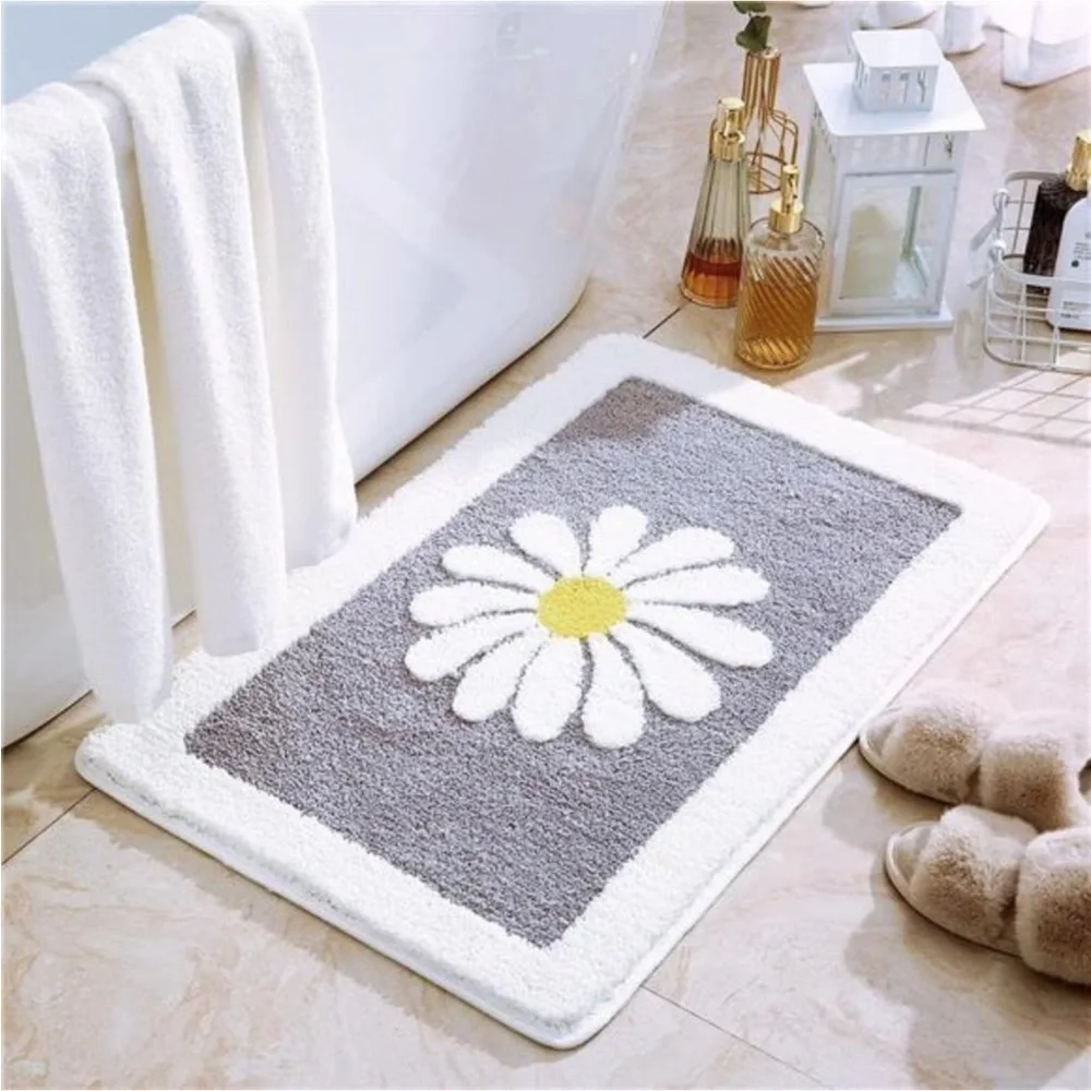 Bathroom Rugs Mat,White Flower Bath Rugs FluffySoft Superfine Fiber Rugs NonSlip